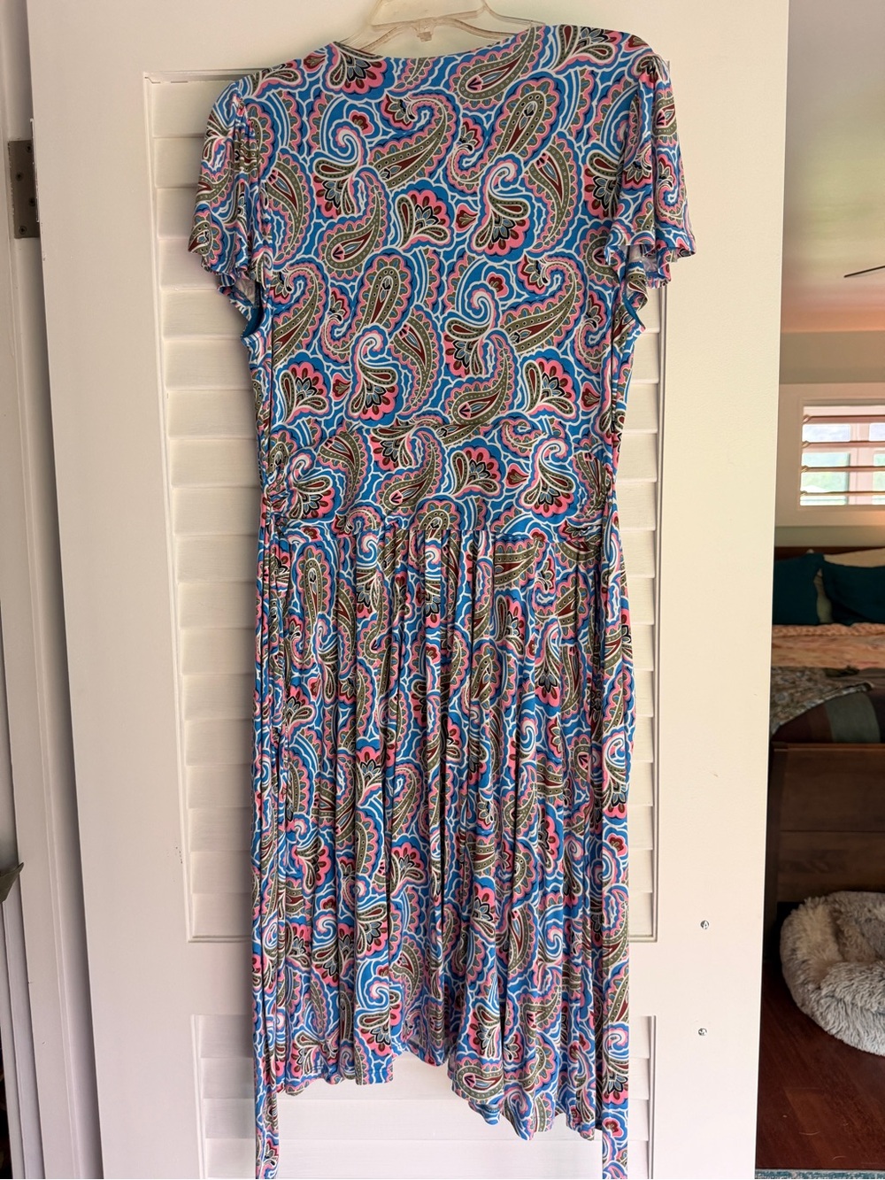 Boden Blue & Pink Paisley Short-Sleeve Midi Wrap Dress